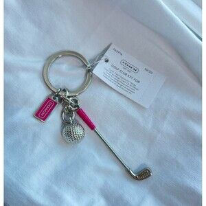 COACH Golf Club & Ball Pink Keychain Fob New with Tags!  Model #F63976